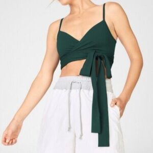 NWT Fabletics Medium Nola Sports Bra Dark Green Wrap Bikini Top